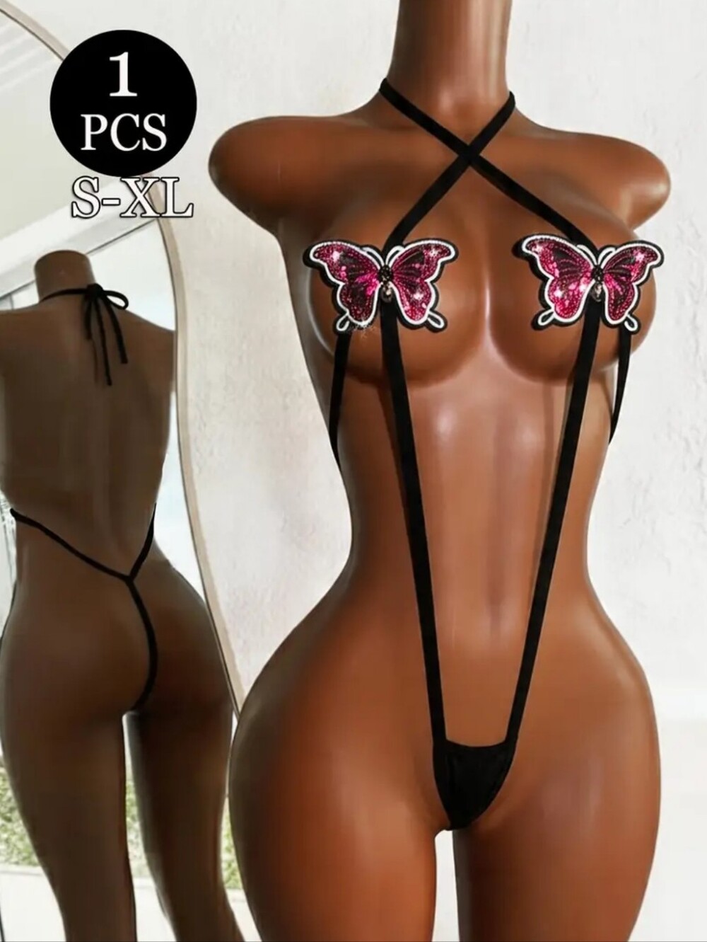 🦋 Sequined Embroidered Butterfly Patch Slingshot Micro Bodysuit (OS/S-XL) 🔥😍